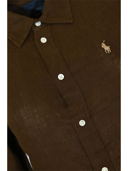 Camicia Polo Pony in lino Dark brown POLO RALPH LAUREN | 211970730508